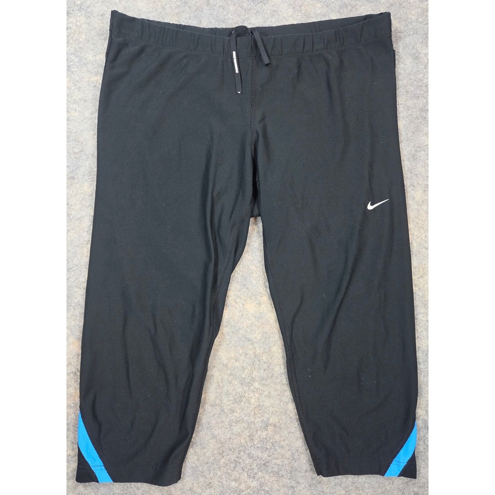 Nike Dri-FIT Mens XL Black Blue Running Capri Tights Zipper Pocket Gorpcore